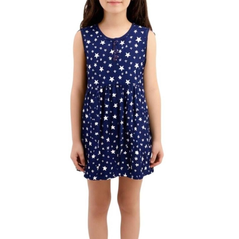 N KIDS Girls Dress M 5-6‎ Blue White Stars Sleeveless Star Pattern Playful